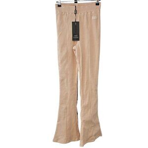 Bo+Tee Womens Ribbed Wide Leg Pull On Pants, Thick, Lined, Cream Pink,Size Small